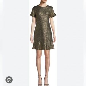 Michael  Michael Kors Women's Metallic Foil Print Gold Mini Dress Size Medium.